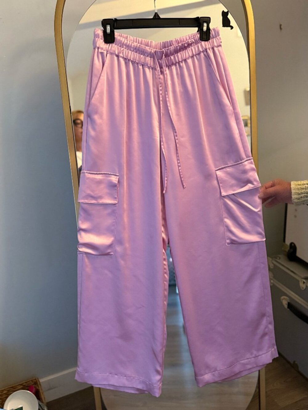 French Connection Pink Satin Wide Leg Cargo Pants – NWOT Size S